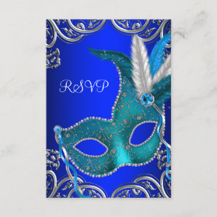 Silberne Royal- und Türkisblaue Maskenparty-RSVP RSVP Karte