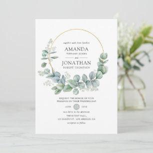 Silberne Salbei-Geometrie-Eukalyptus-Hochzeit Einladung