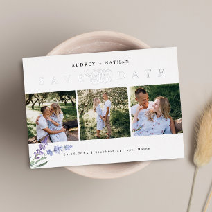 Silberne Save-The-Date-Foto-Collage Folieneinladung