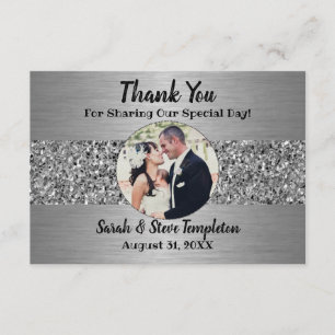 Silberne Schein-Foto-Hochzeit danken Ihnen Karten