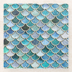 Silberne Schein-Glitzer-Meerjungfrau-Skalen Glasuntersetzer