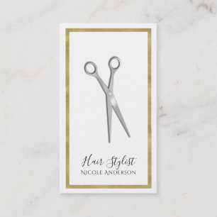 Silberne Schere Minimale Goldene Umrandung Hairsty Visitenkarte