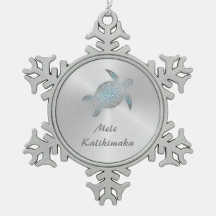 Silberne Schildkröte Mele Kalikimaka Schneeflocken Zinn-Ornament