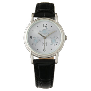 Silberne Schildkröten-Monogramm Armbanduhr
