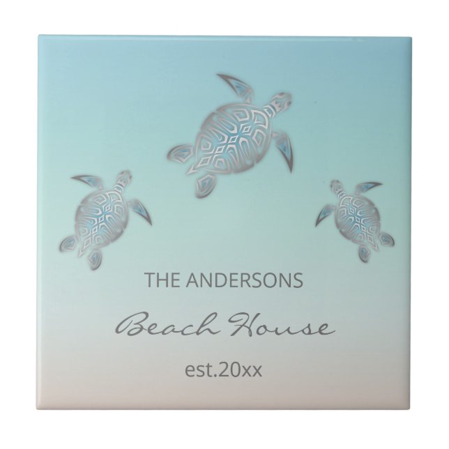 Silberne Schildkröten Strandstil Fliese (Vorderseite)
