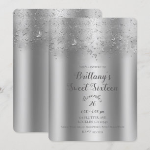 Silberne Schimmer Schmetterling Sweet 16 Party Einladung