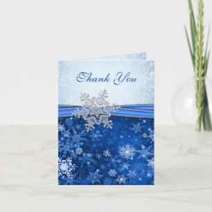 Silberne Schneeflocke auf blauem Hochzeits-Dankesc Dankeskarte