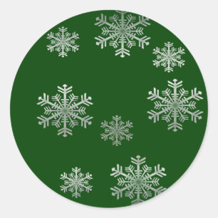 Silberne Schneeflocken auf Grün - Winter Sticker