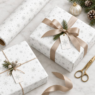 Silberne Schneeflocken auf optionalem Weiß ID1334 Geschenkpapier