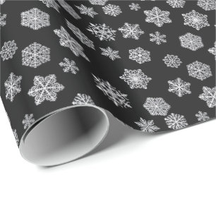 Silberne Schneeflocken auf schwarzem Hintergrund Geschenkpapier