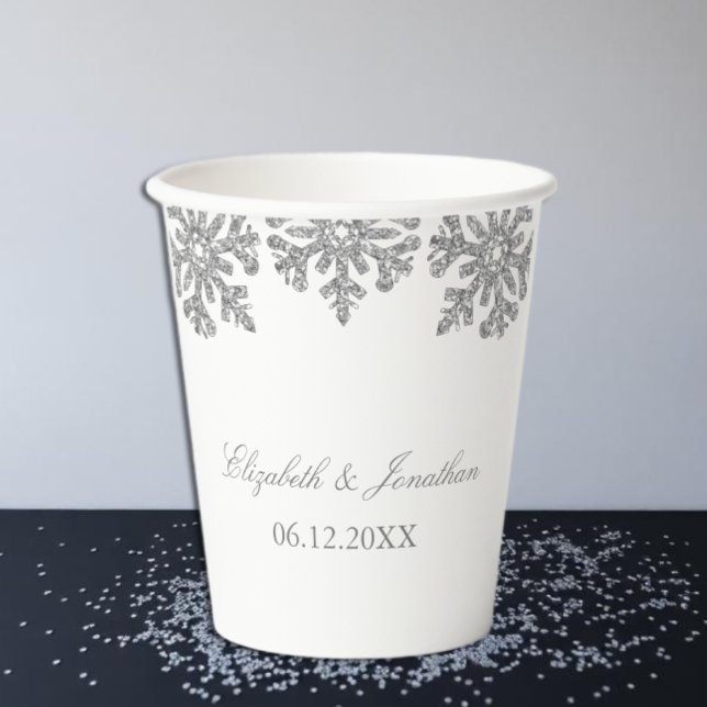 Silberne Schneeflocken Winterhochzeit Pappbecher (Von Creator hochgeladen)
