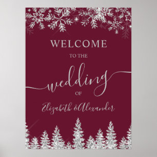 Silberne Schneekiefer rote Weihnachts-Winterhochze Poster