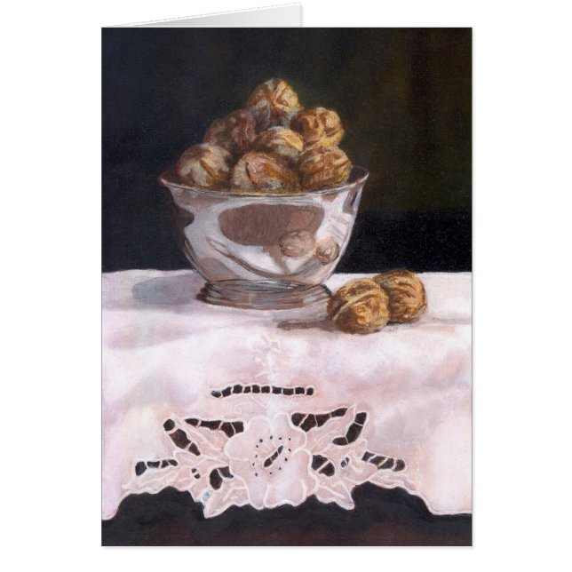 Silberne Schüssel mit Walnüssen (Vorne)