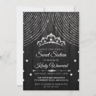 Silberne Schwarze Diamantentiarra Sweet 16 Einladung