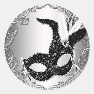 Silberne schwarze Maske Masquerade Umschlag Siegel Runder Aufkleber