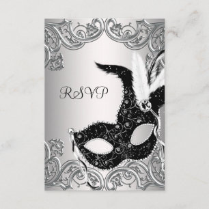 Silberne schwarze Masken-Maskenparty RSVP Karte