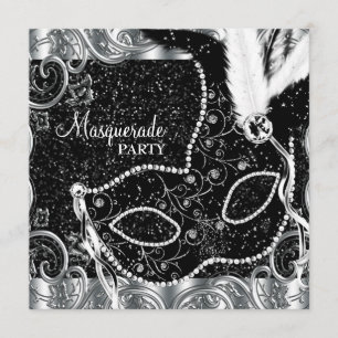 Silberne schwarze Masken-Maskerade-Party Einladung