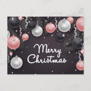 Silberne schwarze rosa weiße Weihnachtskugeln, Kon Feiertagspostkarte