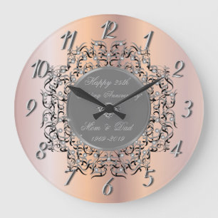 Silberne Schwünge Roségold 50 Hochzeitstag-Jubiläu Große Wanduhr