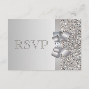 Silberne Sequins, Bogen u. Diamant UAWG Wedding RSVP Karte