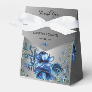 Silberne Serenität: Blaues Florales Glück Geschenkschachtel