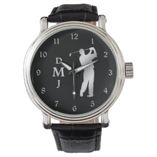 Silberne Silhouette Golfer Monogramm Armbanduhr