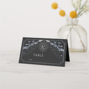 Silberne Sonnen- und Mond-Tarotkarten-Hochzeit Platzkarte