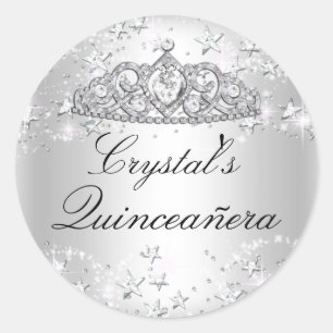 Silberne Sparkle Tiara & Sterne Quinceanera Aufkle Runder Aufkleber