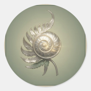 Silberne Spiralfarn-Schale Art Nouveau Runder Aufkleber