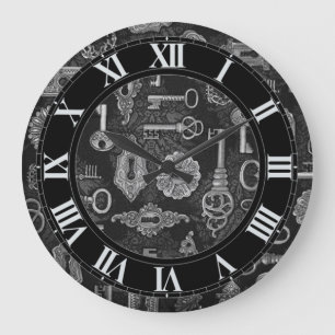 Silberne Steampunk Schlüssel-und Große Wanduhr