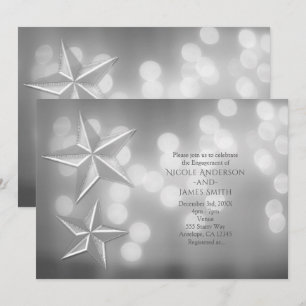 Silberne Sterne & elegante Bokeh-Lichter Verlobung Einladung