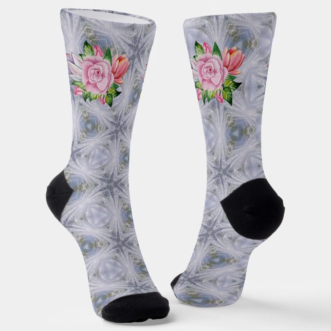 Silberne Sterne und rosa Rosen Socken (Von Creator hochgeladen)