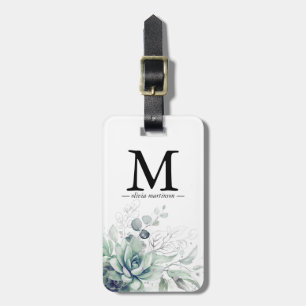 Silberne Sukkulenten Grün Monogramm Gepäckanhänger