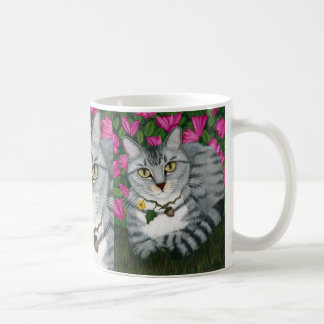Silberne Tabby-Katzen-Azaleen-Garten-Katzen-Tasse Kaffeetasse