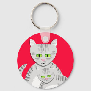 Silberne Tabby-Mutter-Katze und Kätzchen Schlüsselanhänger