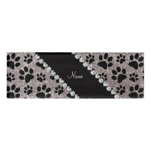 Silberne Tatzen des Glitters des individuellen Namenschild