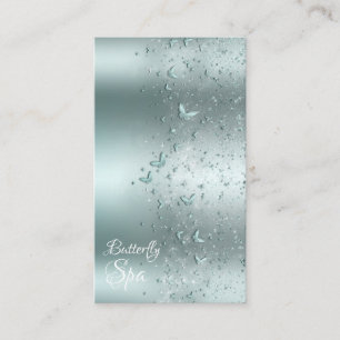 Silberne Teal Aqua Glitzer Flatternde Schmetterlin Visitenkarte