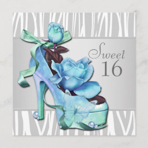 Silberne Teal Blaue Zebra Sweet 16 Geburtstagsfeie Einladung