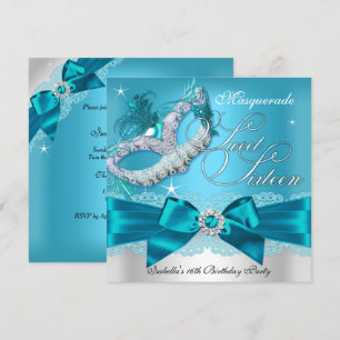 Silberne Teal-Bogen-Masquerade Sweet Sixteen Einla Einladung