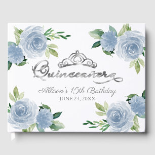 Silberne Tiara Hellblaue Floral Quinceanera Gästebuch
