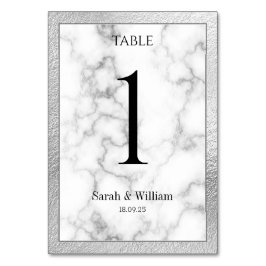 Silberne Tischnummer aus weißem Marmor