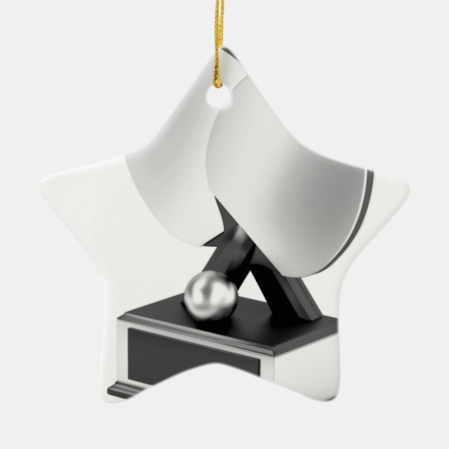 Silberne Tischtennistrophäe Keramik Ornament (Vorne)
