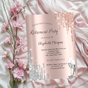 Silberne Tropfen, High Heels Roségold Rentnerparty Einladung