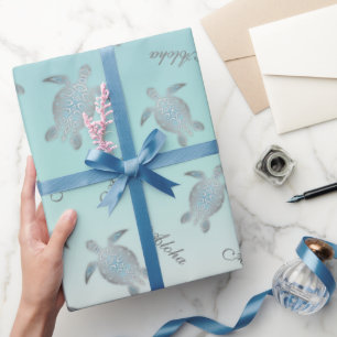 Silberne Türkissee-Schildkröten Aloha-Küsten- Geschenkpapier