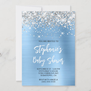 Silberne und blaue Glam Online-Registry-Babyparty Einladung