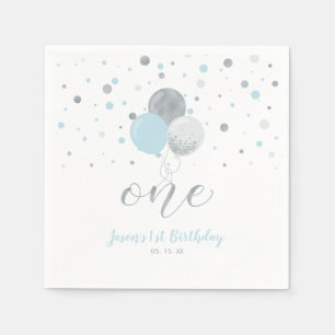 Silberne und blaue Luftballons Konfetti Junge 1. G Serviette