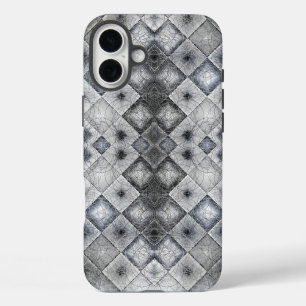 Silberne und graue geometrische abstrakte Gitterte iPhone 16 Plus Hülle