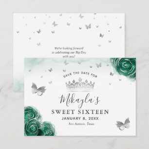 Silberne und Grüne Rosen Elegant Save The Date
