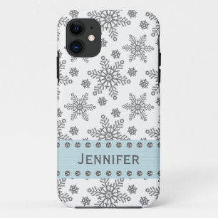 Silberne und hellblaue Schneeflocke iPhone 11 Hülle