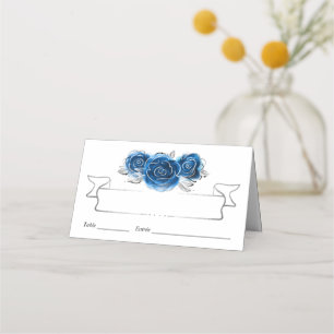 Silberne und königsblaue Rosen Elegant gefalteter Platzkarte